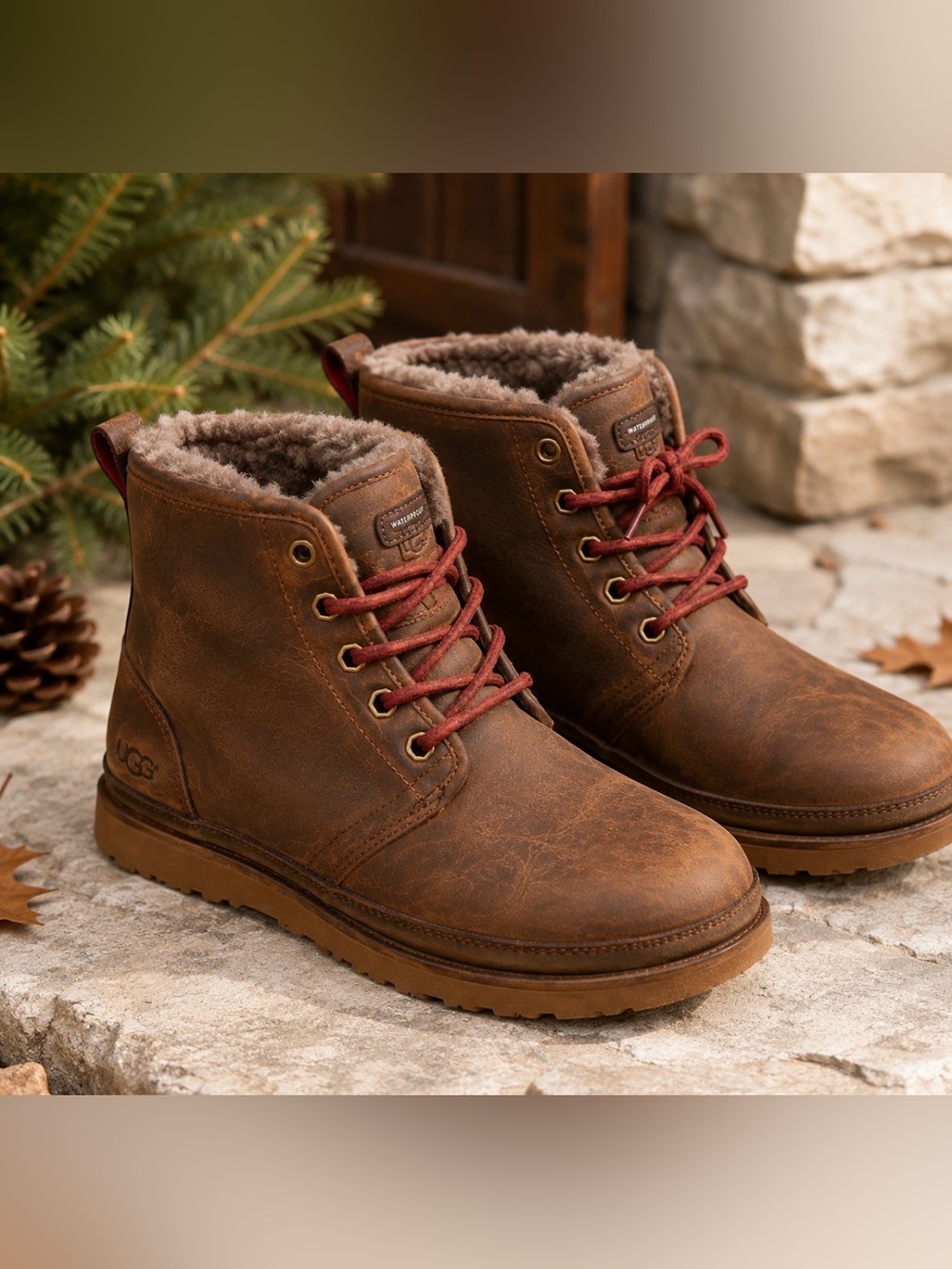 UGG Men’s Waterproof Leather Boots Brown Size 9 Wool Lined Chukka